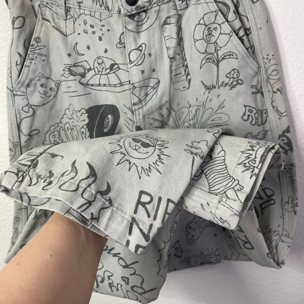RipNDip Gray Doodle Print Jeans Unisex‎ Size 30